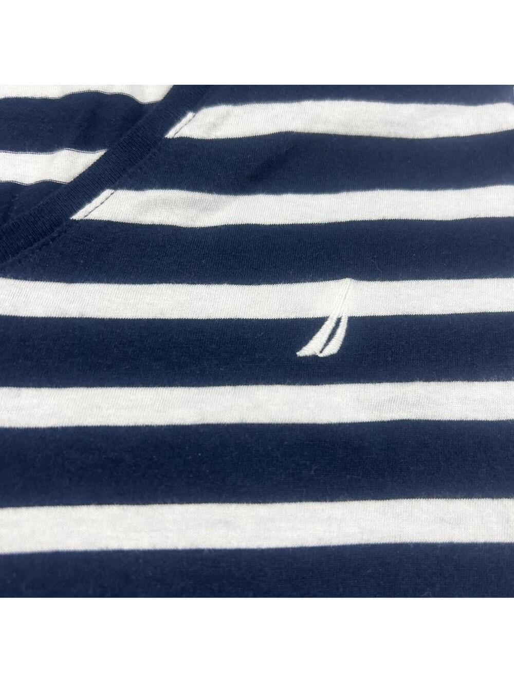 Nautica Women's Navy White Striped V-Neck Short Sleeve Tee Shirt Casual Top - Picture 8 of 9
